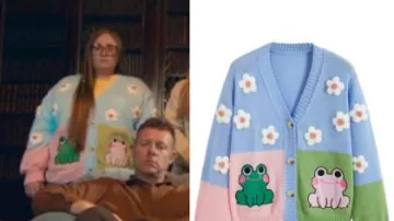 Pastel Frog Print Cardigan (Hannah Waddingham) in The Inheritance (S01E01)