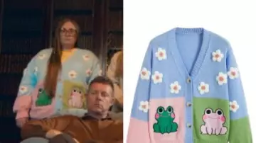Pastel Frog Print Cardigan (Hannah Waddingham) in The Inheritance (S01E01)
