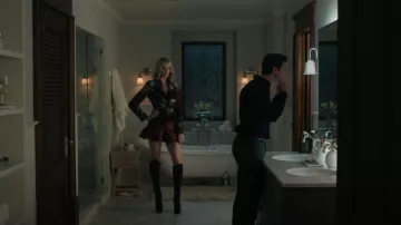 Sandro Burgundy Ruffle Satin Mini Skort worn by Ingrid Bannerman (Allegra Rose Edwards) as seen in Upload (S04E01)