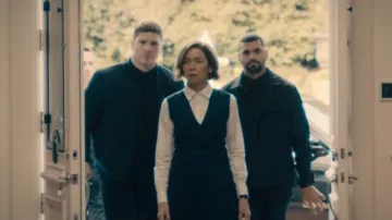 Theory Slim Fit Vest worn by Samantha 'Sinatra' Redmond (Julianne Nicholson) as seen in Paradise (S01E01)
