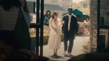 Cos A Line Denim Midi Skirt worn by Dr. Gabriela Torabi (Sarah Shahi) as seen in Paradise (S01E03)