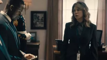 Frame The Standard Stretch Silk Button Up Shirt worn by Press Secretar (Reasha Honaker) as seen in Paradise (S01E07)