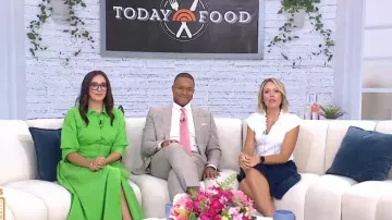 Loft Ruffle Tie Neck Sweater Tee worn by Dylan Dreyer as seen in Today on September 1, 2025