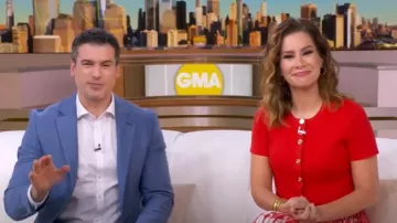 Maje Cropped Short Sleeve Cardigan worn by Rebecca Jarvis as seen in Good Morning America on September 1, 2025