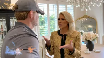 Alice + Olivia Landon Metallic Tweed Box Jacket worn by Gretchen Rossi as seen in The Real Housewives of Orange County (S19E08)