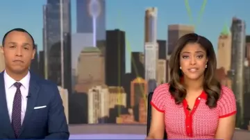 Robe longue en tricot Intarsia portée par Morgan Norwood, vue dans Good Morning America le 1er septembre 2025