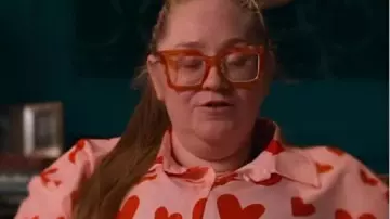 The Inheritance Pink & Red Heart Print Blouse worn by (Hannah Waddingham) as seen in The Inheritance (S01E01)