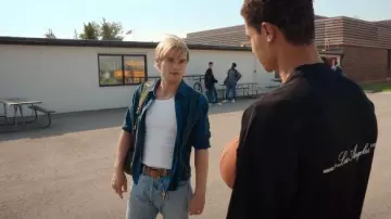 Dockers Indigo Stripe Denim Collar Shirt worn by Cole Walter (Noah LaLonde) as seen in My Life with the Walter Boys (S02E02)