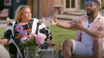 Shein Alexandranx Chaqueta de Contraste de Color Block con Cierre Frontal y Pantalones de Pierna Ancha para Mujer Casual 2pcs Conjunto usado por Donna Preston como se ve en Celebs Go Dating (S014E12)