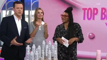 Fashion Nova Stop Staring Satin Pant Set in Black/White worn by Julee Wilson as seen in Today with Jenna & Friends on September 3, 2025