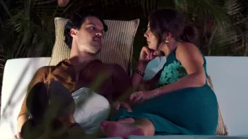El vestido largo de Camilla de Wolf Gang en aciano usado por Jessica Edwards como se ve en Bachelor in Paradise (T10E09)