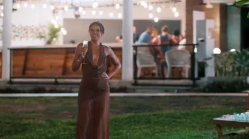 LPA Estelle Maxi Dress in Chocolate worn by Alexe Godin as seen in Bachelor in Paradise (S10E09)