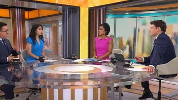 Me + Em Fluid Crepe Jersey Pleat Front Maxi Dress worn by   Dr. Celine Gounder as seen in CBS Mornings on September 2, 2025