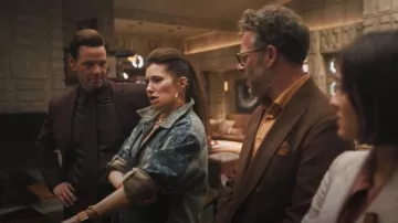 Marine Serre Blue Regenerated Denim Shirt worn by Maya Mason (Kathryn Hahn) as seen in The Studio (S01E07)