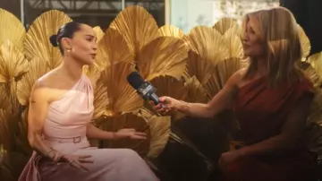 Herve Leger Ruched Woven Combo Gown worn by Kit Hoover as seen in The Studio (S01E08)