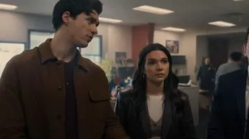 Steve Madden Faux Leather Boyfriend Blazer worn by Cora McLeod (Katie Stevens) as seen in Providence Falls (S01E03)