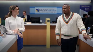 Suéter de punto de cable a rayas de croquet con Blazers de remo usado por Maurice Webb (Brian Jordan) como se ve en Sistas de Tyler Perry (S08E15)