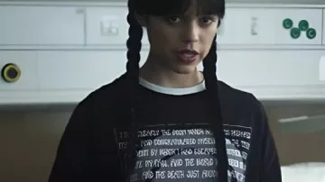 Wednesday Poe The Pit and the Pendulum Skull T-Shirt worn by Wednesday Addams / Goody Addams (Jenna Ortega) as seen in Wednesday (S02E08)