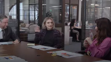 Re/Done Rib Wool Polo Cardigan worn by Mare Pritti (Chelsea Frei) as seen in The Paper (S01E05)