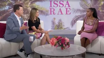 Retrofete Connie Knit Dress in Metallic Rose Pinot worn by Issa Rae as seen in Today with Jenna & Friends on September 5, 2025