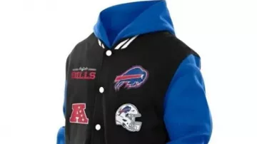Chaqueta con capucha de los Buffalo Bills de New Era usada por Drew Bledsoe en QB-1 nombrado Director de Ilustración de New Era