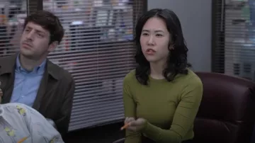 COS Slim Fit Long Sleeve Stretch Cotton Top worn by Nicole Lee (Ramona Young) as seen in The Paper (S01E06)