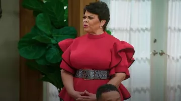 Temu Ruffle Trim Mock Neck Blouse worn by Tamela Mann as seen in Tyler Perry's Assisted Living (S05E20)