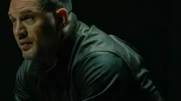 Tom Hardy MobLand Black Leather Jacket worn by Harry Da Souza (Tom Hardy) as seen in MobLand