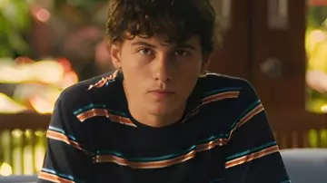 The White Lotus S03 Lochlan Ratliff Striped T-Shirt worn by Lochlan Ratliff (Sam Nivola) as seen in The White Lotus (S03)