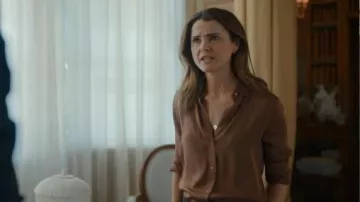 Theory Cady shirt worn by Ambassador Kate Wyler (Keri Russell) as seen in The Diplomat (S02E03)