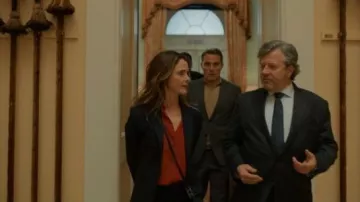 Theory Fitted Shirt in Stretch Silk worn by Ambassador Kate Wyler (Keri Russell) as seen in The Diplomat (S02E04)