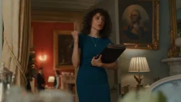 Boss Short Sleeve Ruched Midi Dress worn by Nora Koriem (Rosaline Elbay) as seen in The Diplomat (S02E06)