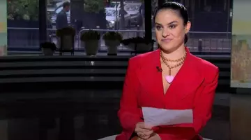 Norma Kamali Double-breasted Jersey Blazer worn by Donna Farizan as seen in Today with Jenna & Friends on September 8, 2025