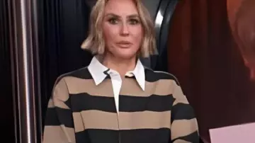 E! News Beige and Black Striped Polo Mini Dress worn by Keltie Knight in Keltie Knight: The Final Chapter of E! News