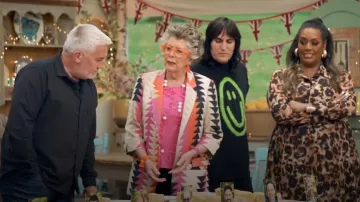 Karen Millen Plus Size Blurred Animal Georgette Woven Shirt Midi Dress worn by Alison Hammond as seen in The Great British Bake Off (S15E01)