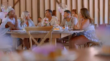 Pretty Little Thing Plus Sky Blue Contrast Pinstripe Cotton Poplin Rara Mini Skirt worn by Lauren Goodger as seen in The Only Way Is Essex (S35E08)