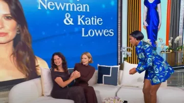 The New Arrivals Ilkyaz Ozel Darja Ruched Gown worn by Jaime Ray Newman as seen in Tamron Hall Show on September 9, 2025