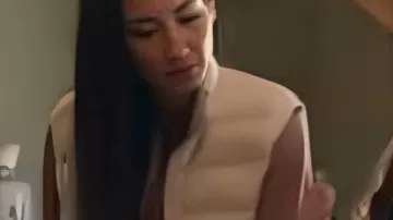 The Inheritance 2025 Zara Quilted Hooded Vest worn by (Elizabeth Hurley) in The Inheritance (S01)