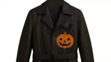 Jack-o’-lantern Pumpkin & Bat Black Trench Coat