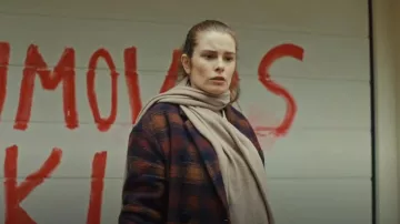 Mango Checked Coat worn by Joanna (Rachel Shenton) as seen in The Rumour (S01E02)