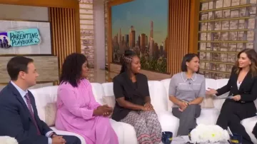 Nekane Printed Wide Leg Pants worn by Maya Feller as seen in Good Morning America on September 11, 2025