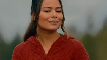 This Red Knitted Hooded Cardigan worn by Dawn (Miranda Cosgrove) in The Wrong Paris