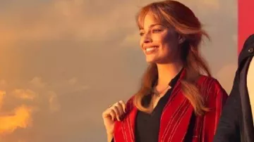 A Big Bold Beautiful Journey Red Coat worn by Sarah (Margot Robbie) as seen in A Big Bold Beautiful Journey