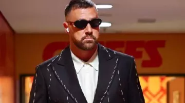 Chiefs Star Custom Suit worn by Travis Kelce in Travis Kelce's' Top 35 Career Plays (so far)