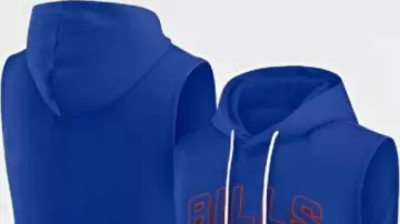 Buffalo Bills Sideline Sweat à capuche bleu sans manches porté par lui (Stefon Diggs) comme on le voit dans Buffalo Bill