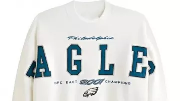 Philadelphia Eagles Graphic Crew Sweatshirt worn by him (Travis Kelce) as seen in Philadelphia Eagles - The Complete History