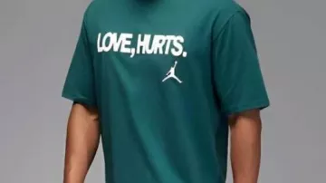 Eagles x Jordan Love Hurts Green T-Shirt worn by Jalen Hurts in Jalen Hurts’ Genius Super Bowl Marketing by Jordan Brand (Love, Hurts)????