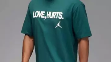 Eagles x Jordan Love Hurts Green T-Shirt worn by Jalen Hurts in Jalen Hurts’ Genius Super Bowl Marketing by Jordan Brand (Love, Hurts)????