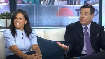 Frame Ruched Puff Sleeve Shirt worn by Laura Jarrett as seen in Today on September 15, 2025