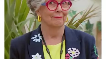 Great British Bake Off S16 Prue Leith Floral Blazer worn by (Prue Leith) in The Great British Bake Off